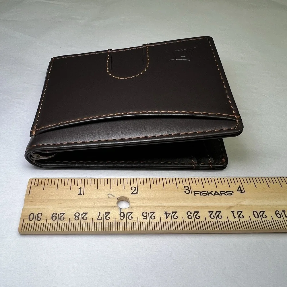 JAT Men's Wallet Retractable Card Brown Leather‎ Style Money Clip Stitched